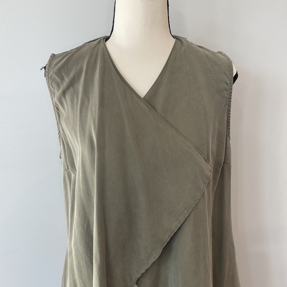 Artisan NY Tencel belted flap front vest olive moss collared lightweight - Picture 2 of 9